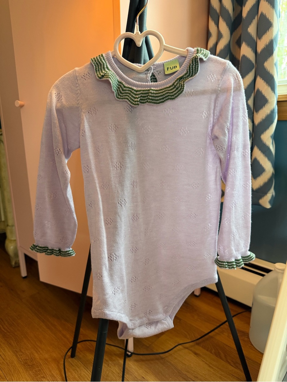 NWOT FUB Lilac Knit Baby Bodysuit with Green Trim